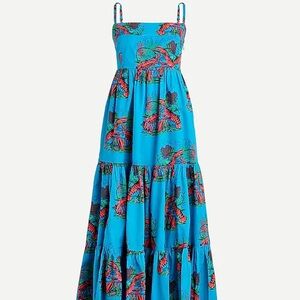 J. Crew Tiered Maxi Lobster Print Dress NWT 0 Blue